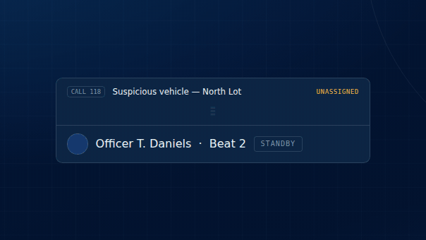 SecureDutyPro dispatch console assigning a call to an officer